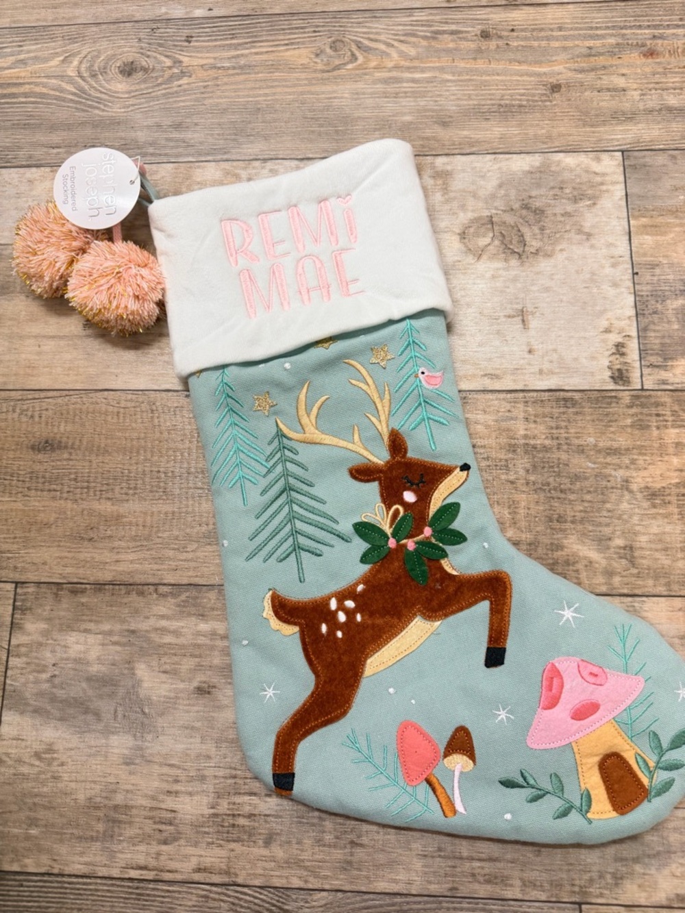 PERSONALIZED WITH REMI MAE = Stephen Joseph Reindeer Christmas Stocking